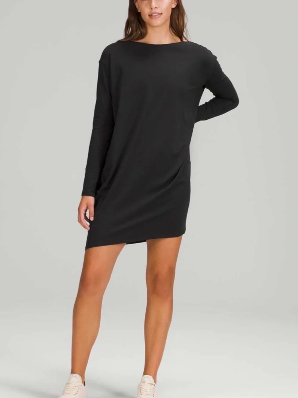 ⁠Lululemon Womens Black Back In Action Long Sleeve Mini Dress Tunic Dress⁠